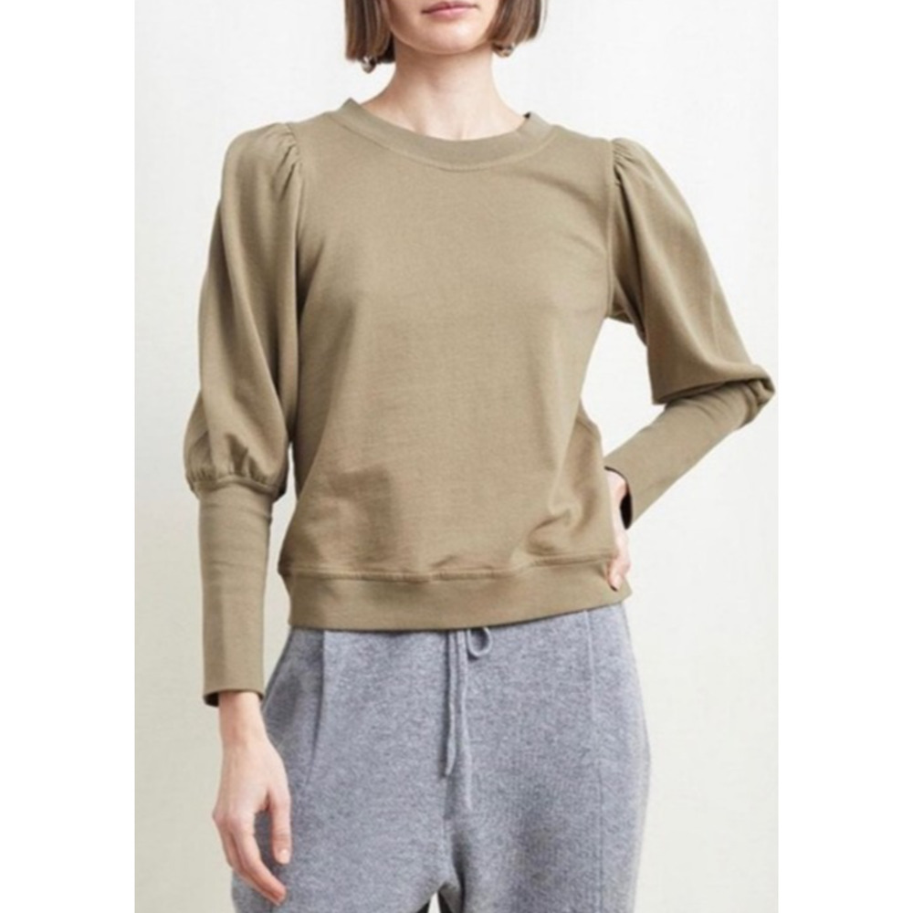 Apiece Apart Pistachio Green Olympio Sweatshirt Puff Sleeves Small Quiet Luxury